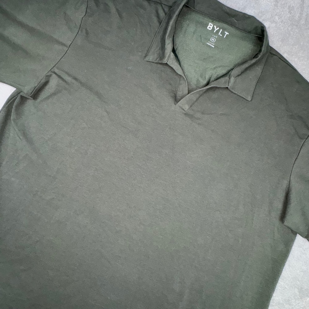 BYLT Lux Polo Shirt Mens 3XL Olive Green Excellent Split V-Neck Short Sleeve